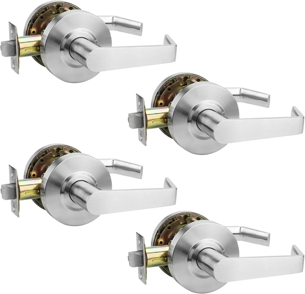 4 Pack Grade 2 Comercial Door Lever Locks for Closet Door and Passage Door with UL 3 Hour Fire Rated, ADA Compliant, Satin