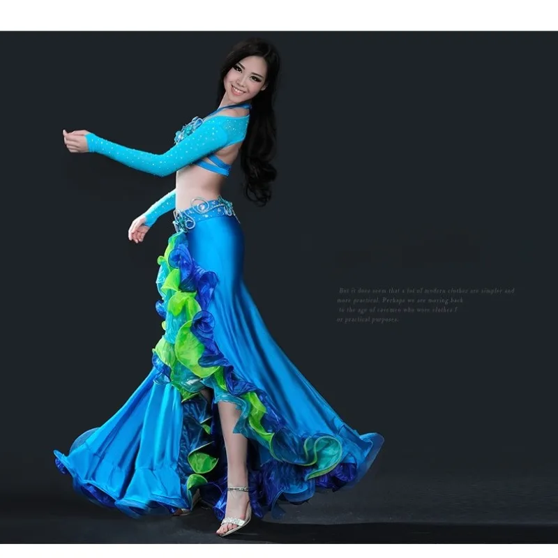 Aangepaste vrouwen buikdans pak Egyptische oosterse dans kostuum team concurrentie prestaties jurk buikdansen beha riem