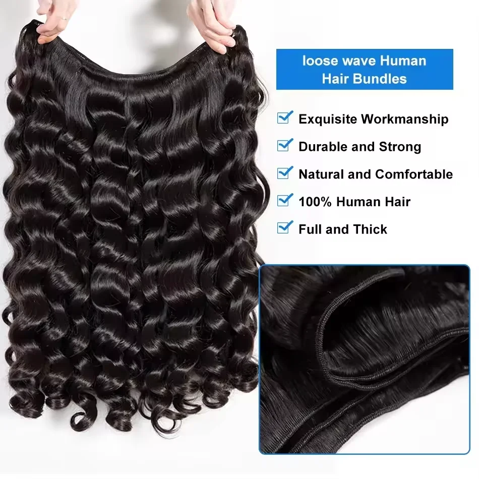 16A موجة فضفاضة مجعد حزم حزم الشعر البشري ضفيرة شعر برازيلي 3/4 حزم وصلات شعر غير معالجة حزم موجة عميقة