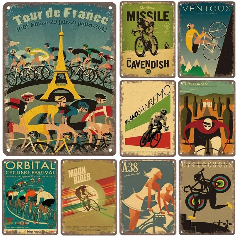 Sports Metal Tin Signs Tour De France Cycling Wall Art Posters Plate Wall Decor for Home Bars Man Cave Cafe Clubs Garage Retro