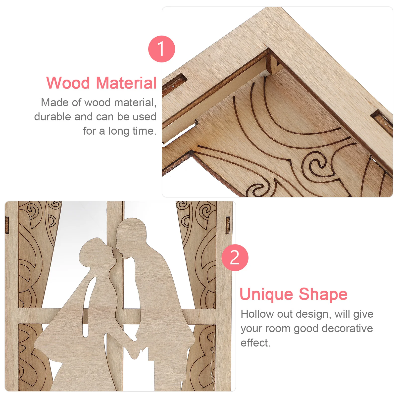 

Wooden 3D Night Lamp Romantic Kissing Couple Design Hollow Out Decorative Bedside Light for Wedding Party Gift Home Decor