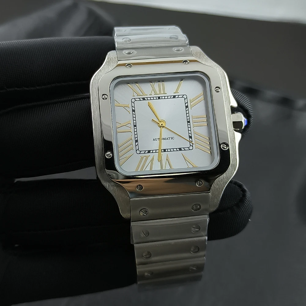 Men's watch NH35 stainless steel 38mm custom logo automatic watch mechanical watch square dial suitable for NH35 movement