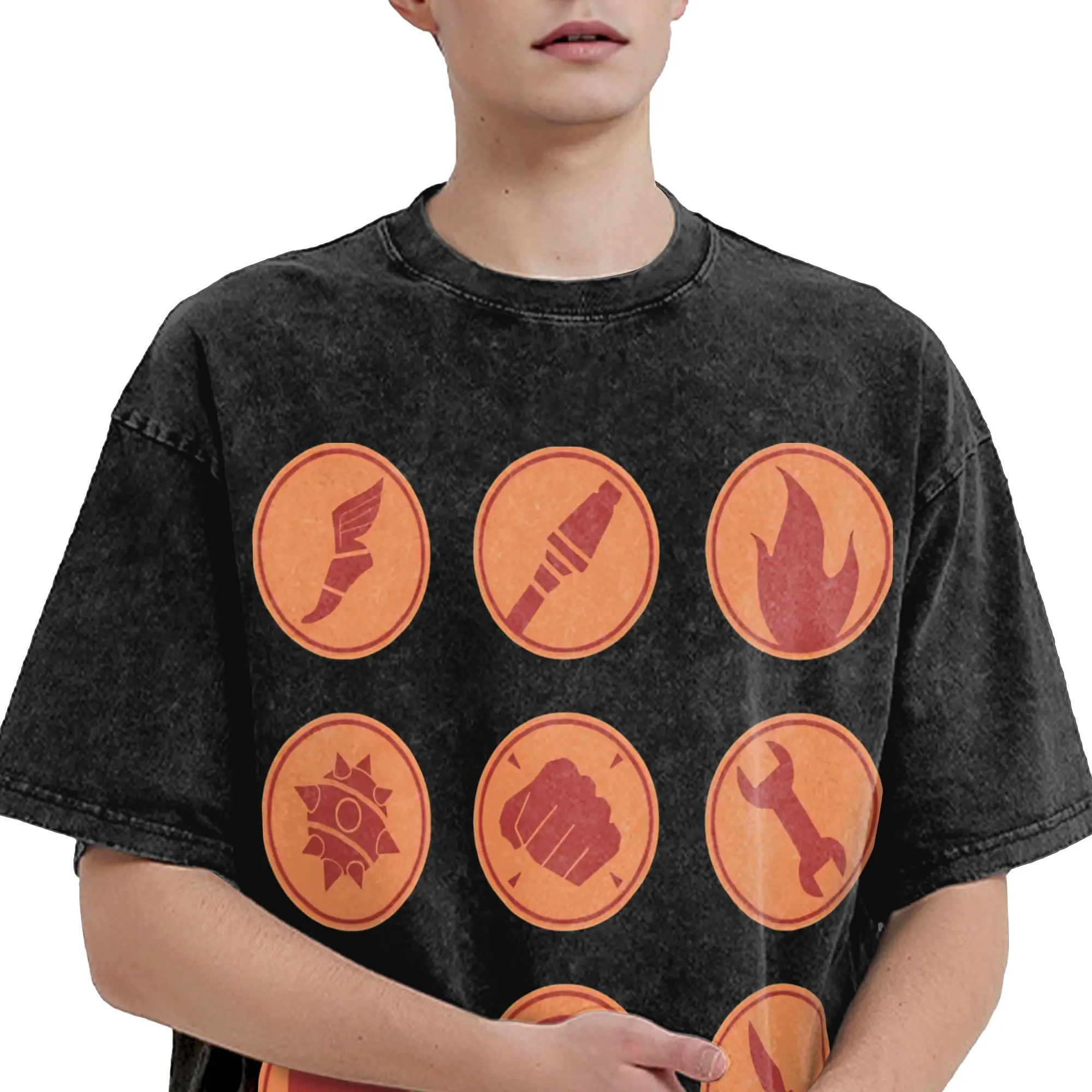 TF2 RED Class Symbols Team Fortress 2 T Shirt Hip Hop Washed 100% Cotton Oversize T-Shirts  Retro for Men Women Streetwear