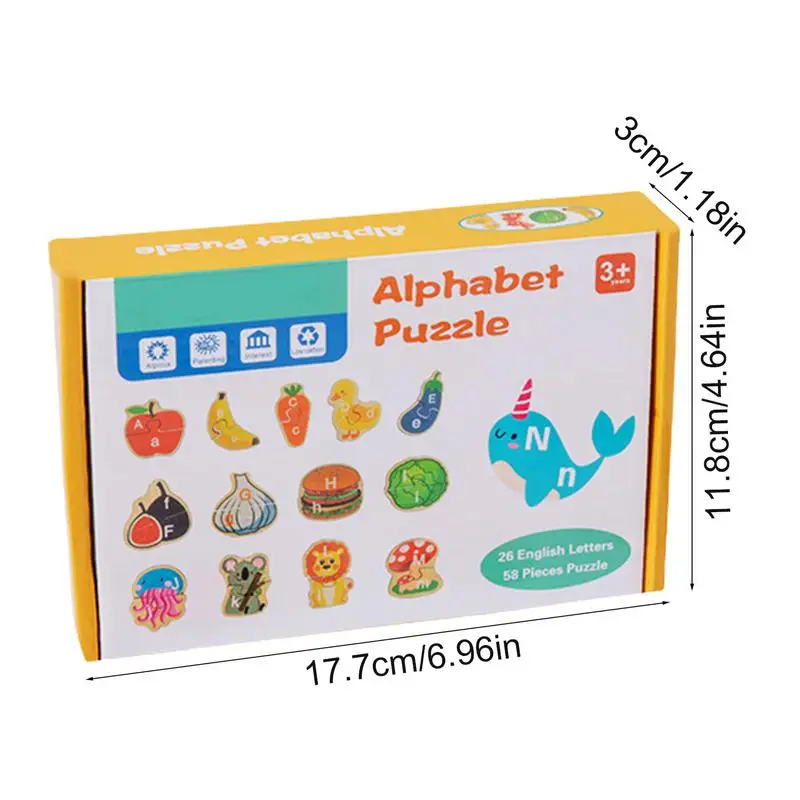 Children Animal Alphabet Puzzles Wooden Animal Shapes Matching Game Colorful Alphabet Learning Blocks Montessori Educational Toy