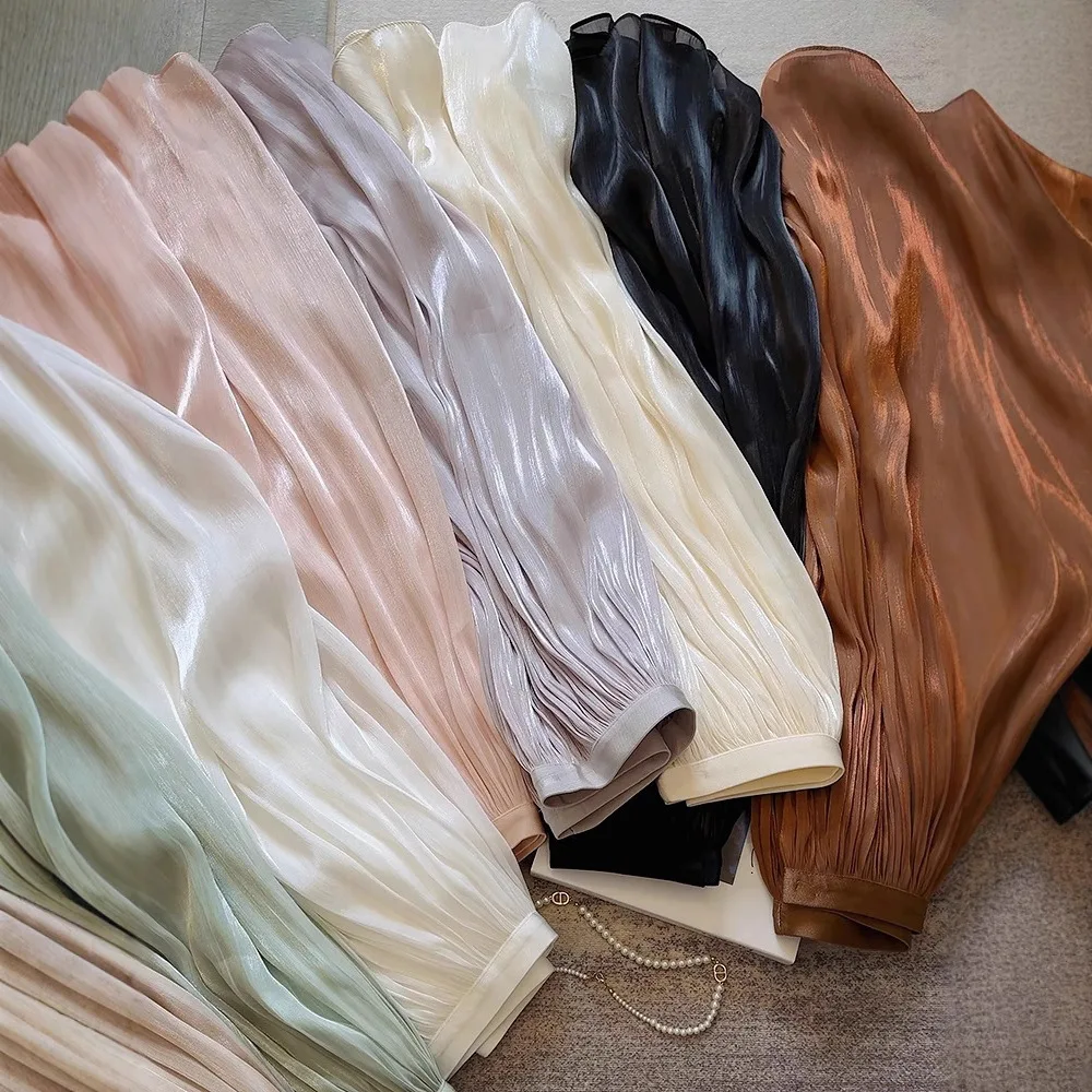 2026 Women Summer Pleated Shining Skirt Boho White Long Skirt Saias High Waist Women A-Line Pink Skirt Saia Longa Falda Jupe
