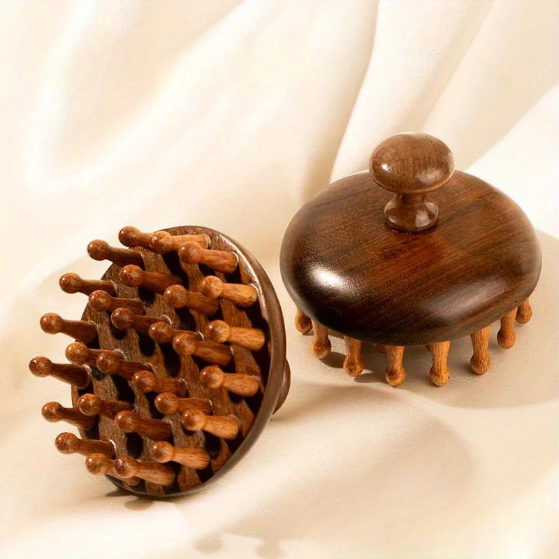 Sandalwood Multifunctional Round Plate Massage Comb - 1pc Scalp Meridian Unclogging Artifact for All Hair Types