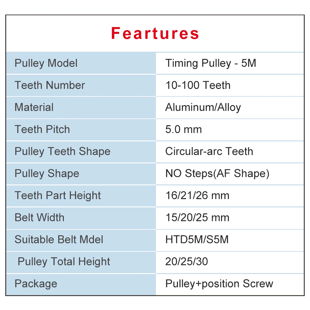 5M-34T Belt Pulley AF Shape Inner Bore 8/10/12/14/15/16/17/19/20 mm Alloy Pulley Wheel Circular Arc Tooth For 5M Timing Belt