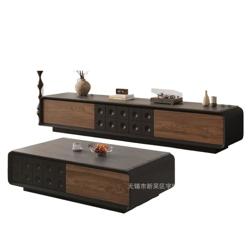 French Solid Wood TV Cabinet and Coffee Table Set Retro Living Room Floor Storage Unit Medium Antique Style Complete