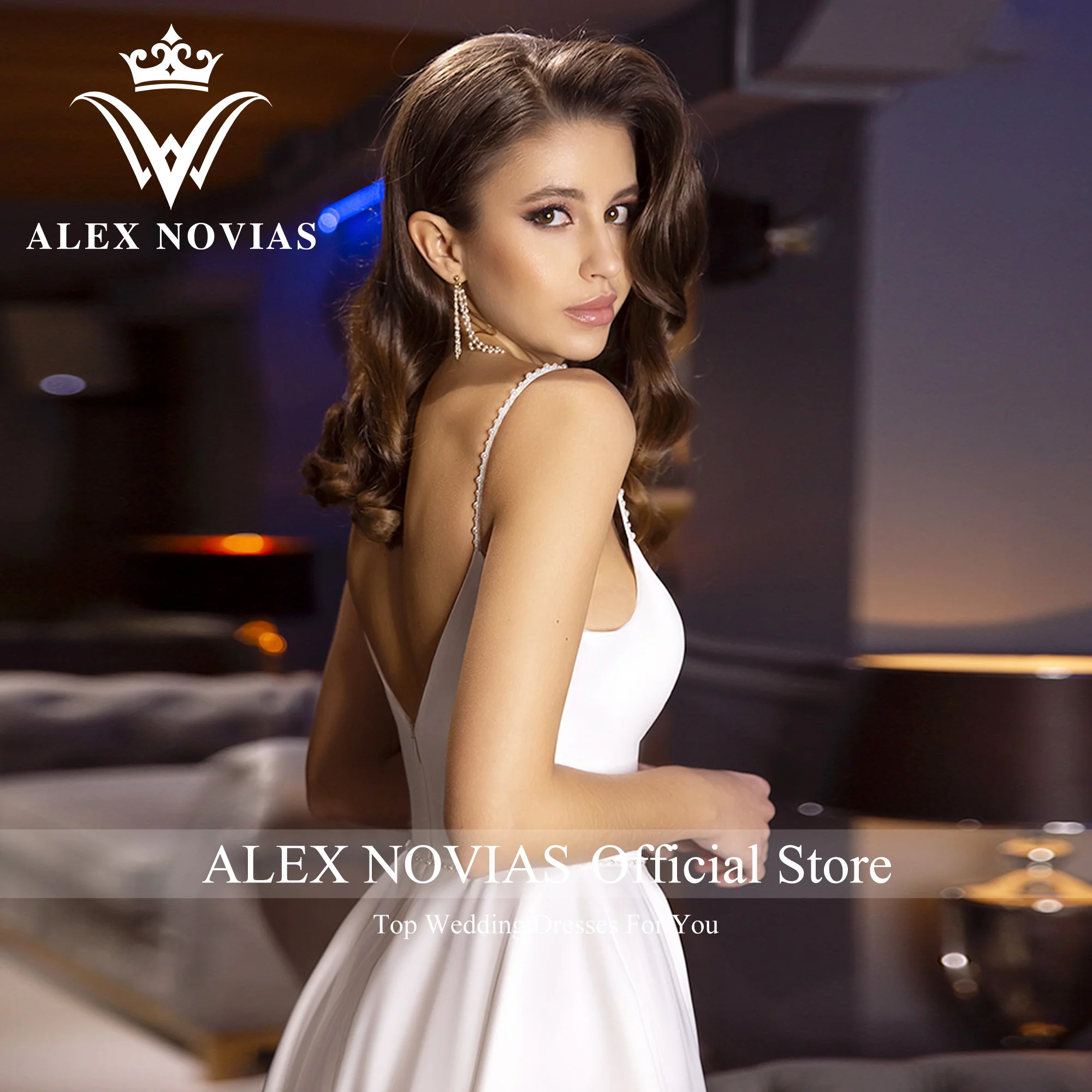 ALEX NOVIAS A-Line Wedding Dress 2023 Sweetheart Spaghetti Straps Belt Pearls Ivory Satin Wedding Gown Vestidos Novias De Saten