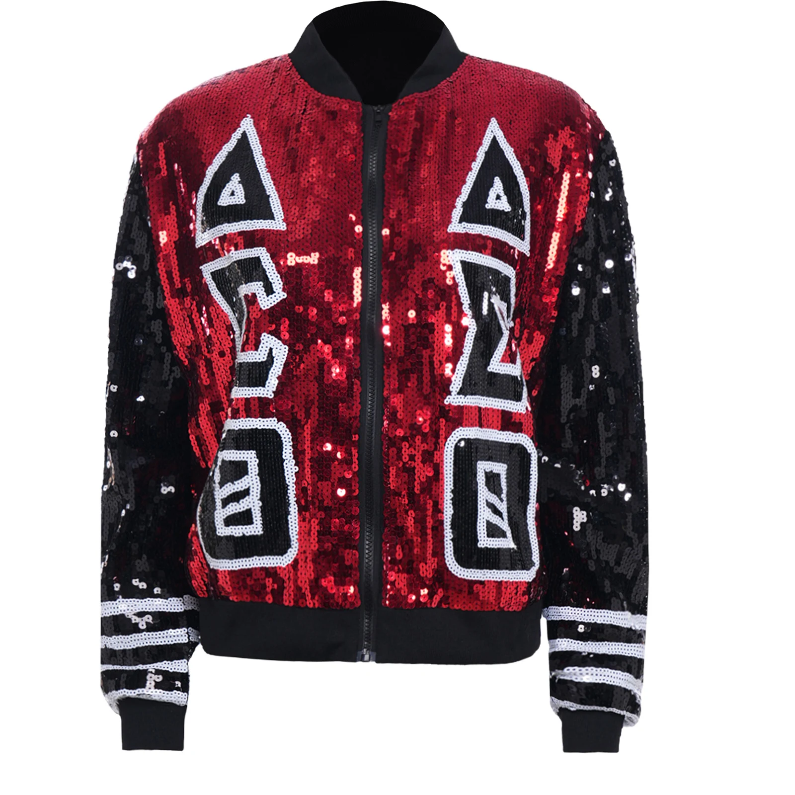 

Womens Jazz Hip-hop Dance Sequined Baseball Jacket Sequin Lining Long Sleeve Front Zipper Bomber Jacket Music Festival Outwear