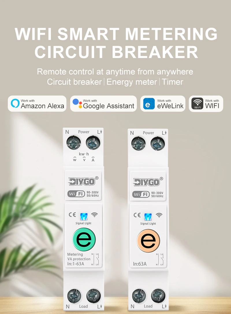 DIY GO Ewelink MCB Smart Home Schutz 1P+N 220V WLAN Smart Schalter Energiezähler kWh-Messung Leistungsschalter Timer Relais – Detail 1