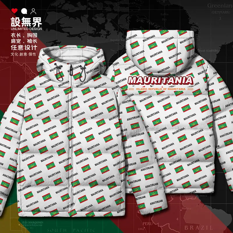 Mauritania Mauritanian MR MRT country flag White duck down Jackets Casual mens Man new men's clothing Warm Winter down coat