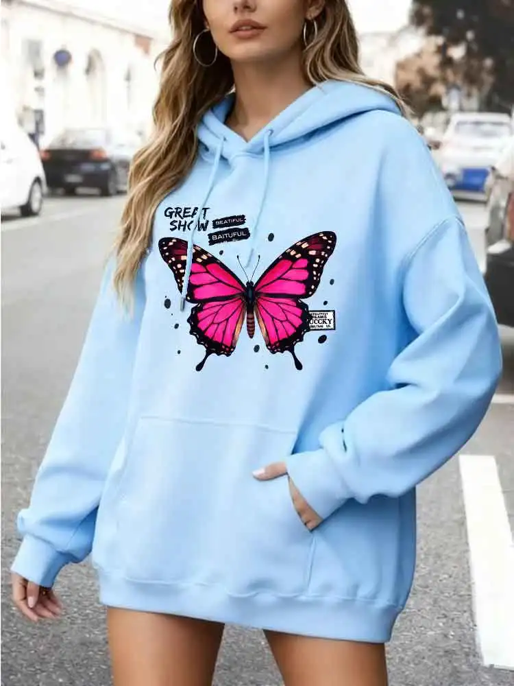 الربيع/الخريف النساء بلايز الملابس الجمالية أزياء الرجال البلوز الجرافيك هوديي فراشة نمط الشارع العصرية هوديس الأعلى