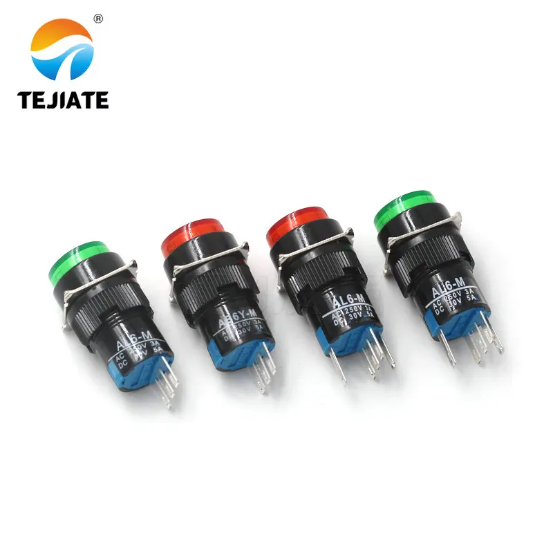 AB6-A zelfsluitende 3-pins start AD16 knop AL6-M reset 5-pins met licht 16mm schakelaar LA16