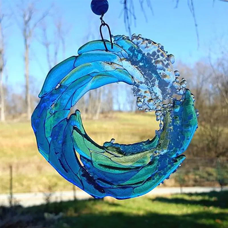 Resin Ocean Wave Pendant- Handmade Blue Sea Decor for Beach Lovers