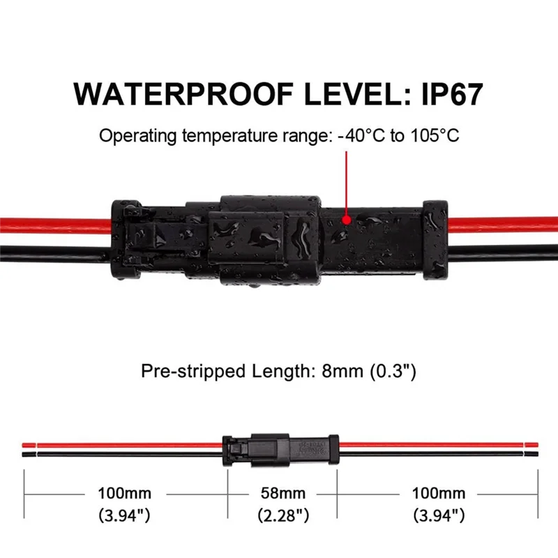 

1Set DT 2 Pin Pigtail Kit Male Female Connector Adapter Socket Wiring Harness For LED Work Light Bar ABS Accessories-A97E
