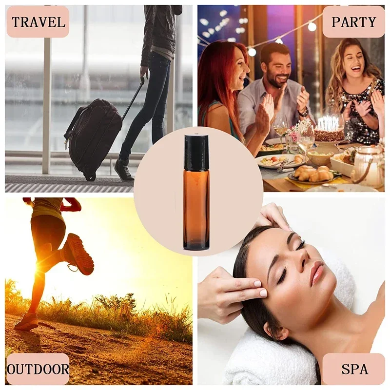 5 szt. Puste buteleczki z bursztynowego szkła na olejki eteryczne z aplikatorem roll-on, mini fiolki, pojemniki na próbki do aromaterapii i perfum, 1/2/3/5/10 ml