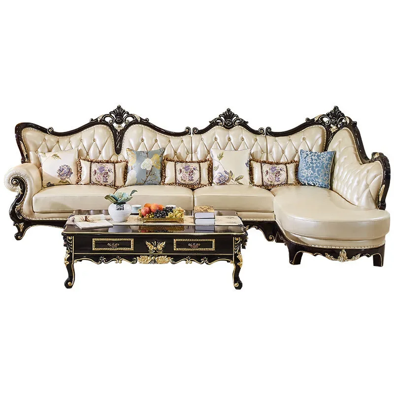 Luxury Home Furniture Living Room Sofa Classic Antique Royal Style L Shape Couch Sets