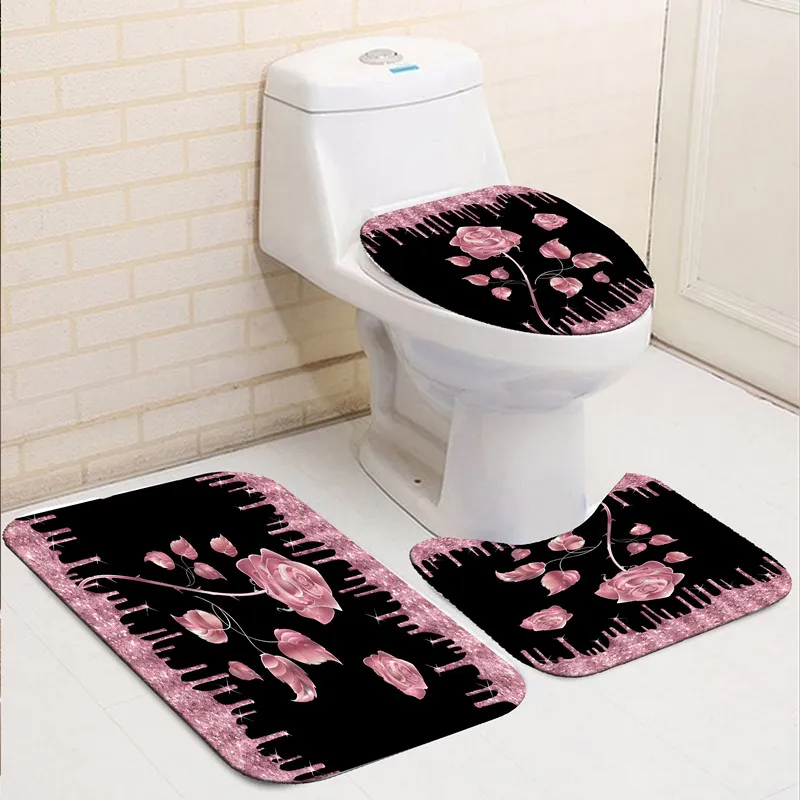 Waterproof Shower Curtain Set with 12 Hooks Toilet Covers Seat Bath Mats for Bathroom non-slip Rug carpet Curtain for Windows