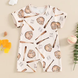 2024-04-18 Lioraitiin 0-18M Summer Baby Boys Girls Clothes Baseball Print Jumpsuit Round Neck Short Sleeve Romper