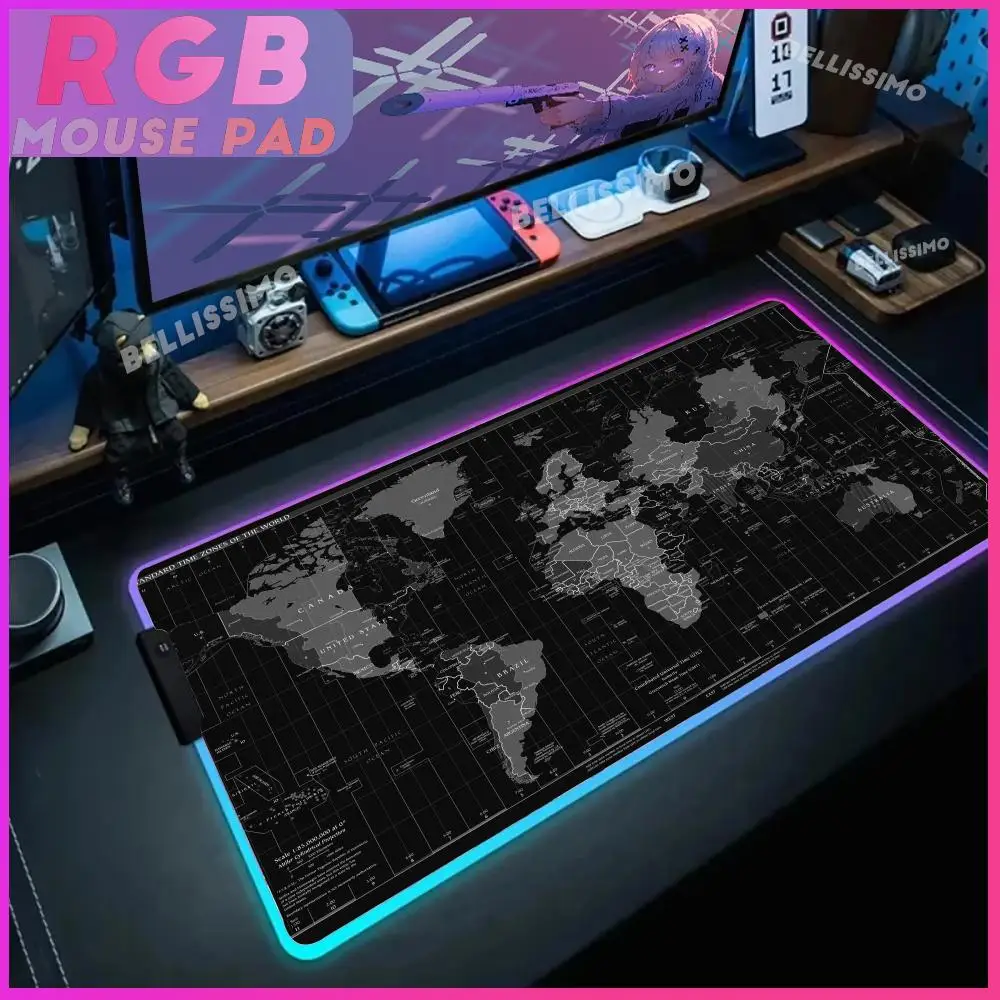 Old Map RGB Gaming Mouse Pad  Large Desk Extended Mause Desktop Mats Luminous Writing Mat Backlit Game Smooth FPS special Pad