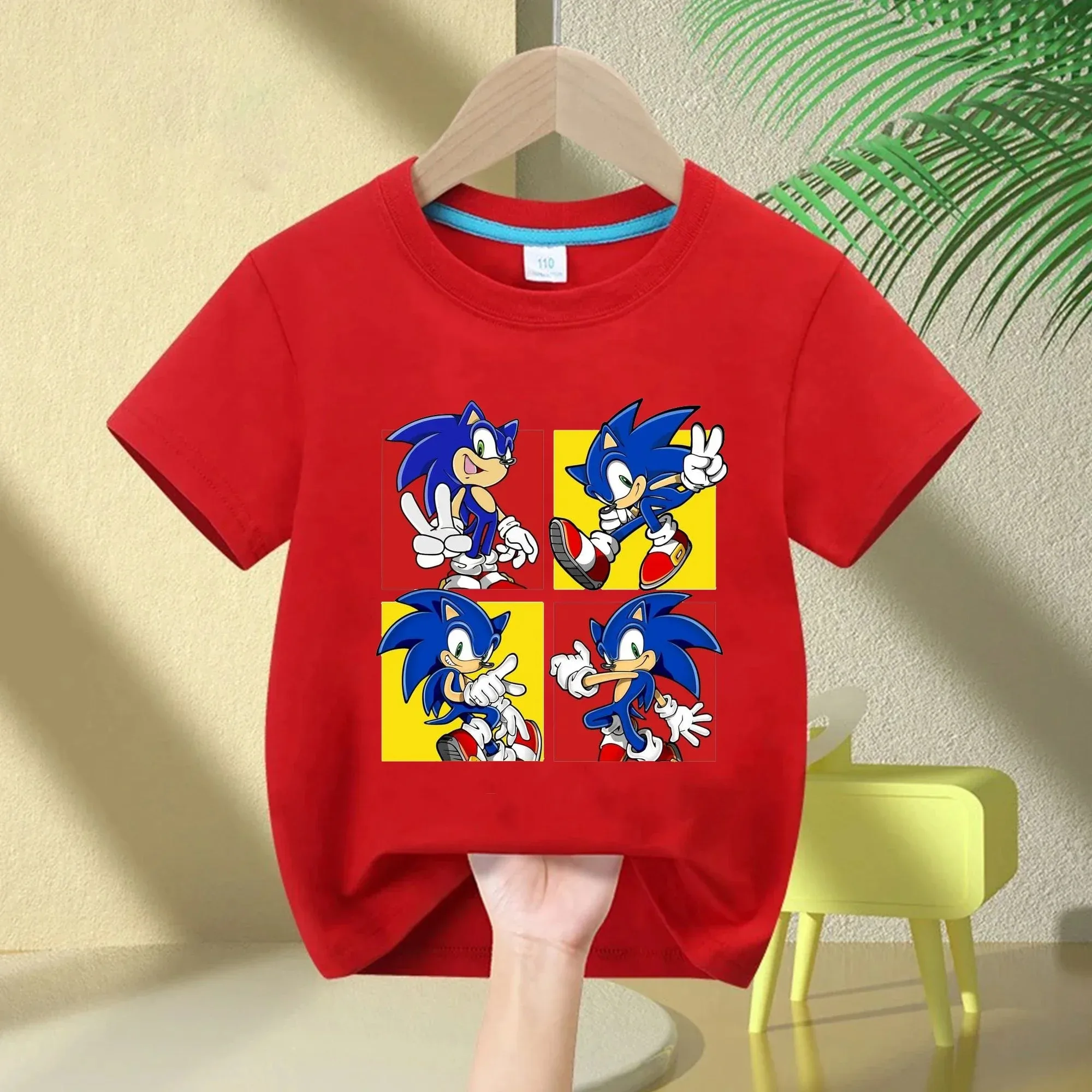 Sonic The Hedgehog Children's Pure Cotton T-Shirt 2026 Cartoon Boys' Round Neck Comfortable Short Sleeve Girls' Breathable Top