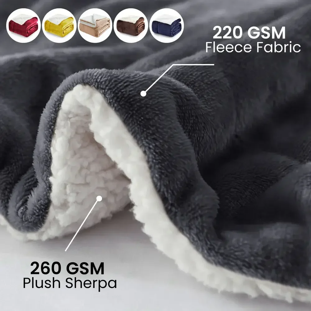 Sherpa Fleece Blanket Throw Black Soft Reversible Thick Plush Blankets Microfiber Winter Bed Blanket for Camping Couch Sofa