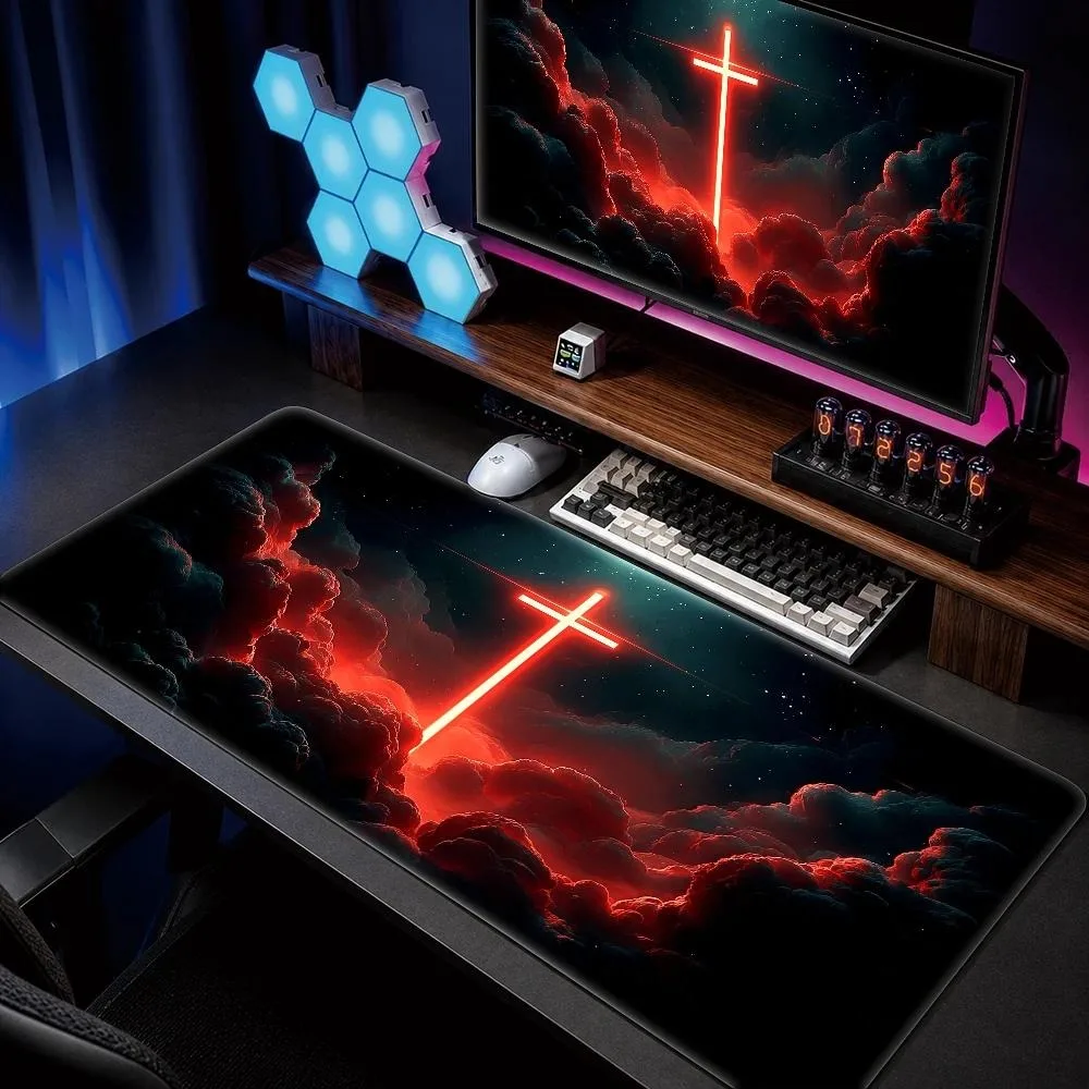 Cross-shaped glowing mouse pad for office and gaming durable and wear-resistant computer desk pad and keyboard pad for home use