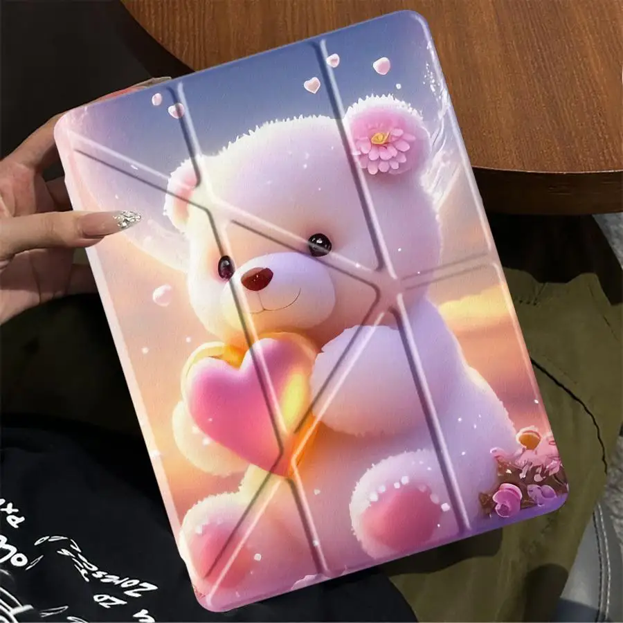 

Pink Bear With Hearts Print Tablet Case For iPad Pro 11th 10th 9th 8th 7th 12.9inch Pro 2025 Air 4 5 M3 M2 1 2 M4 11inch Mini 6