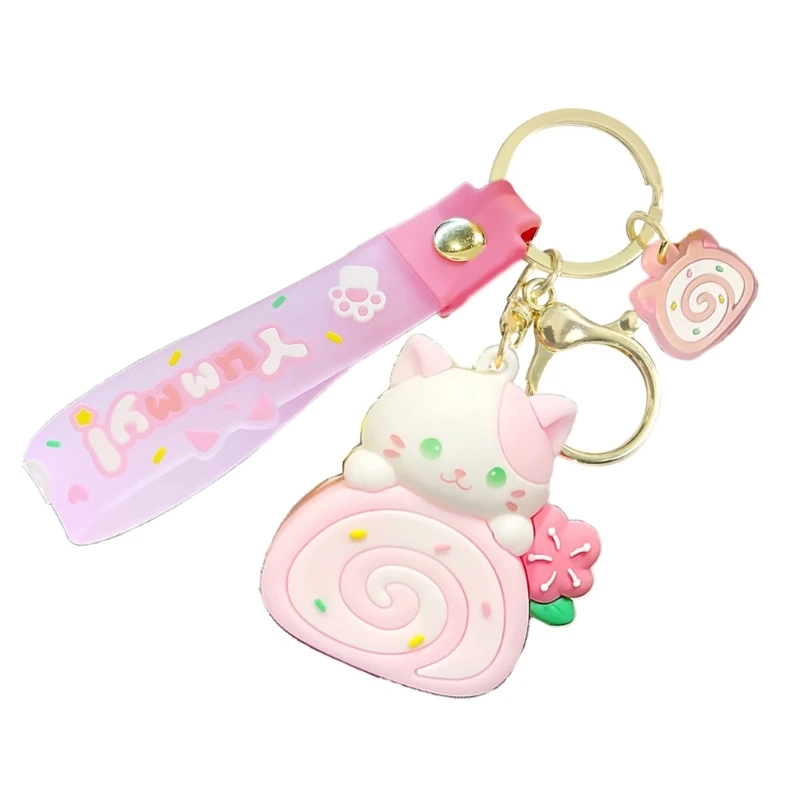 Gift Key Chain Cartoon Key Chain with Cake Roll Pendant Cake Roll Keychain Accessory Phone Charm