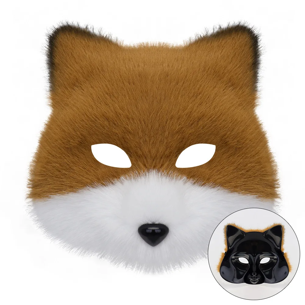 Pluszowa maska lisa z długimi rękawicami w dopasowanych kolorach, zestaw do cosplay na Halloween z ogonem zwierzęcia - miękka opaska na głowę z uszami zwierzęcia i akcesoria do ogona.