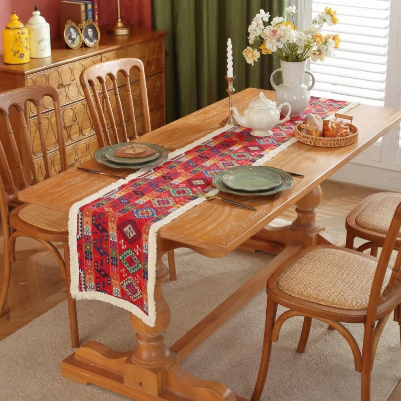 Vintage jacquard ins table flag red cloth art tavolino TV cabinet asciugamano a coda lunga