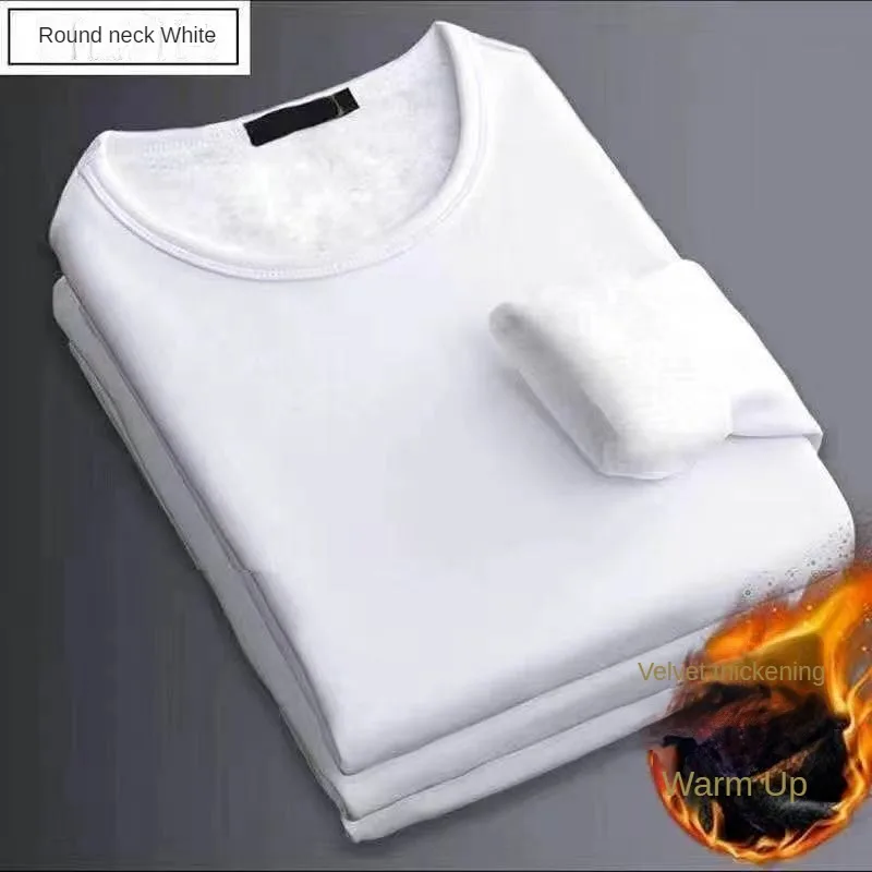 2 Stück Herren-Unterwäsche Winter Langarm-Thermo-Unterwäsche Plus Samt Gepolstertes T-Shirt O-Ausschnitt Einfarbiges Schlankes Unterhemd – Detail 11