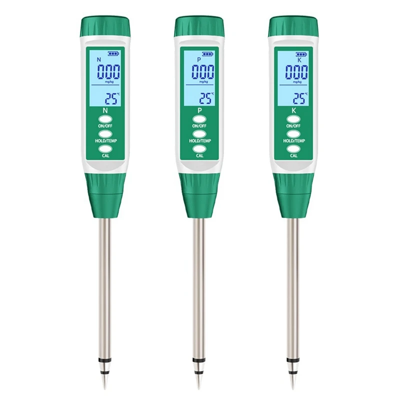 3Pcs Digital Soil Nutrient Tester Soil Meter N-P-K Nitrogen/Phosphorus/Potassium/Temperature Tester For Gardens Orchard