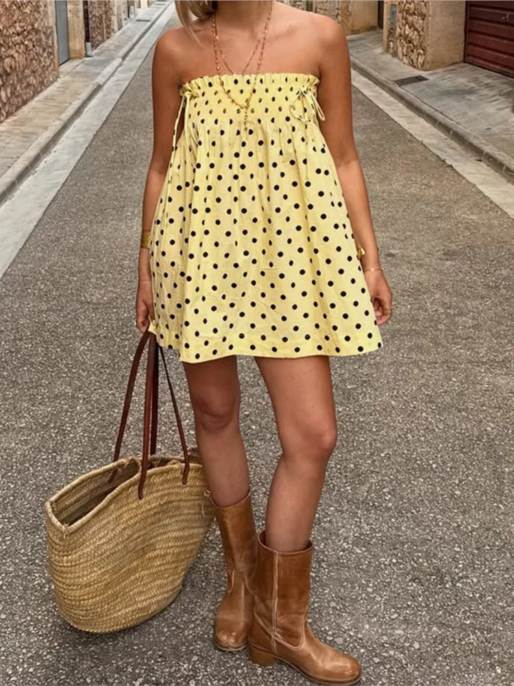 

Fashion Dress Vestidos Dresses 2025 Woman Skirt Two Ways To Wear Polka Dots Vacation Holiday Simple Style All-match Beachwear
