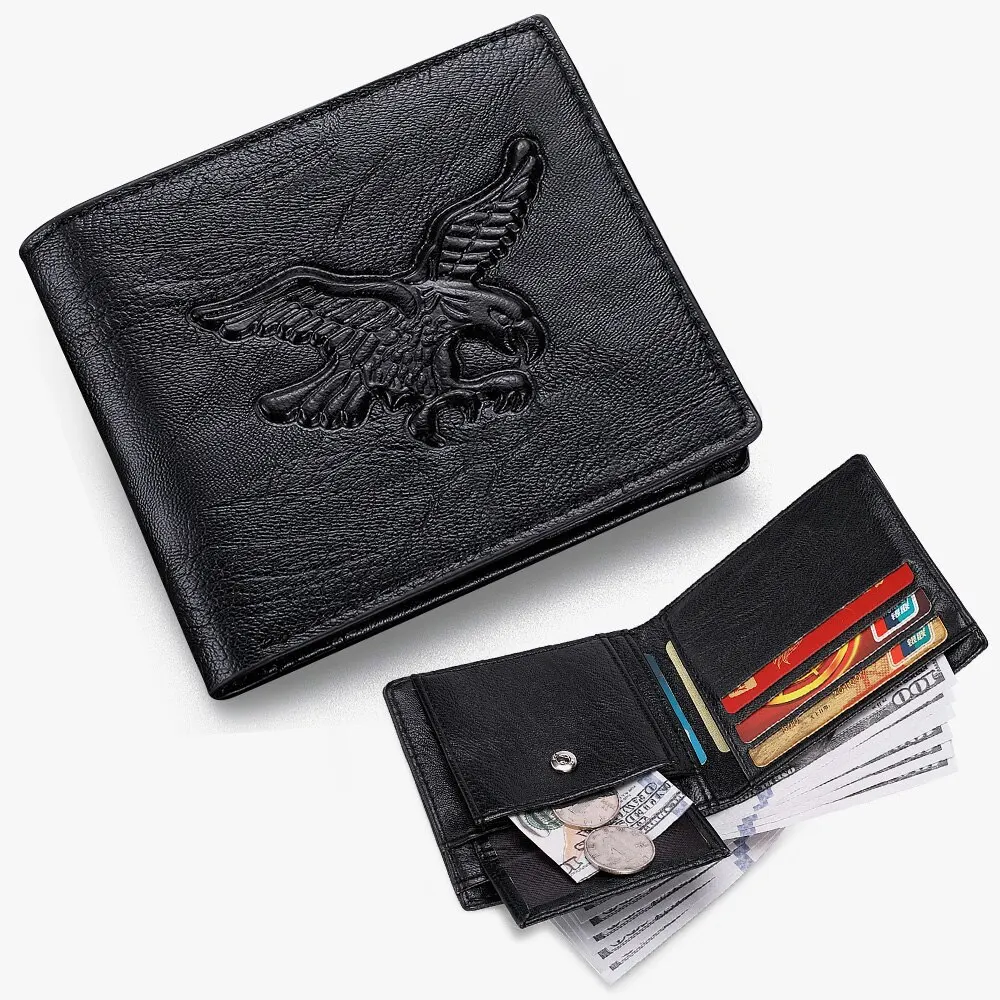 New Men Short Wallet 3D Eagle Relief Pattern Casual Credit Card Coin Wallet