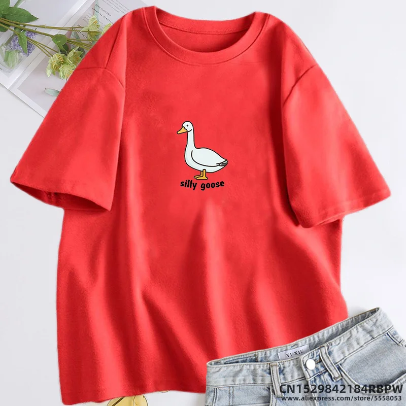 Silly Goose T-Shirt Women Trendy Unisex T Shirt Summer Cotton Short Sleeve Fuuny Goose Tshirts Tops Unisex Aesthetic Clothing