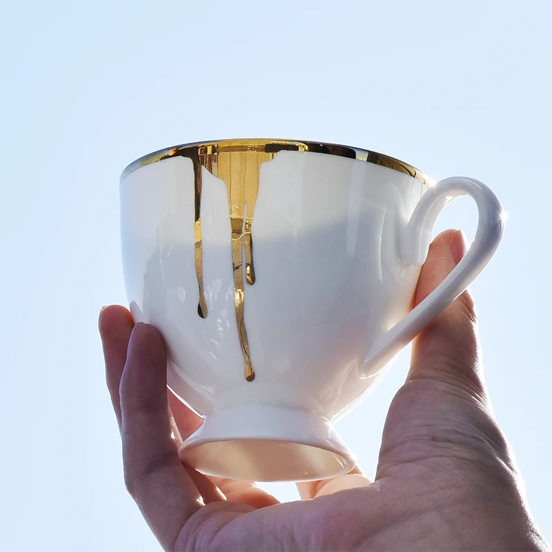 

Afternoon Tea, Coffee Cup, English Black Tea Cup, Bone Porcelain Tea Set, Simple Solid Gold Edge Cup and Pot Set