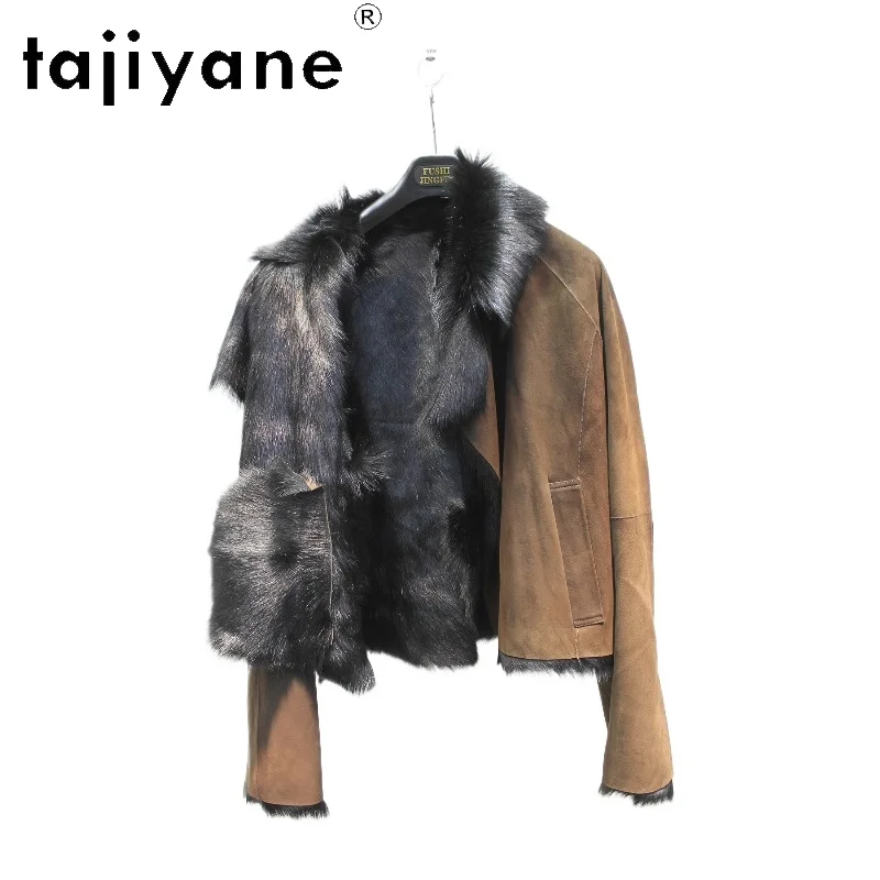 TAJIYANE High Quality Goat Shearling Real Fur Coat Women Loose Outerwear Lapel Fur Jacket Winter Coats Warm Clothes for Woman