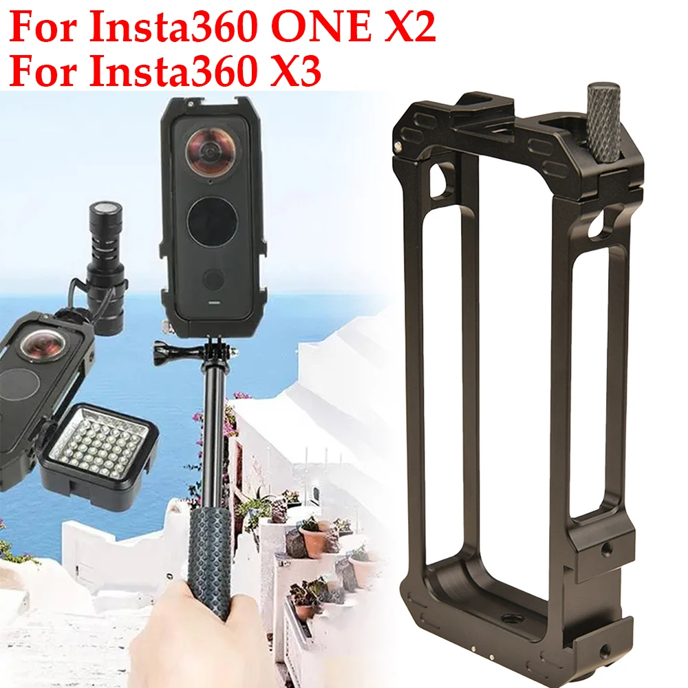 For Insta360 ONE X2 Protective Case Cage with Cold Shoe Magnetic Mount Camera Cage 1/4inch Threads Protective Housing Frame