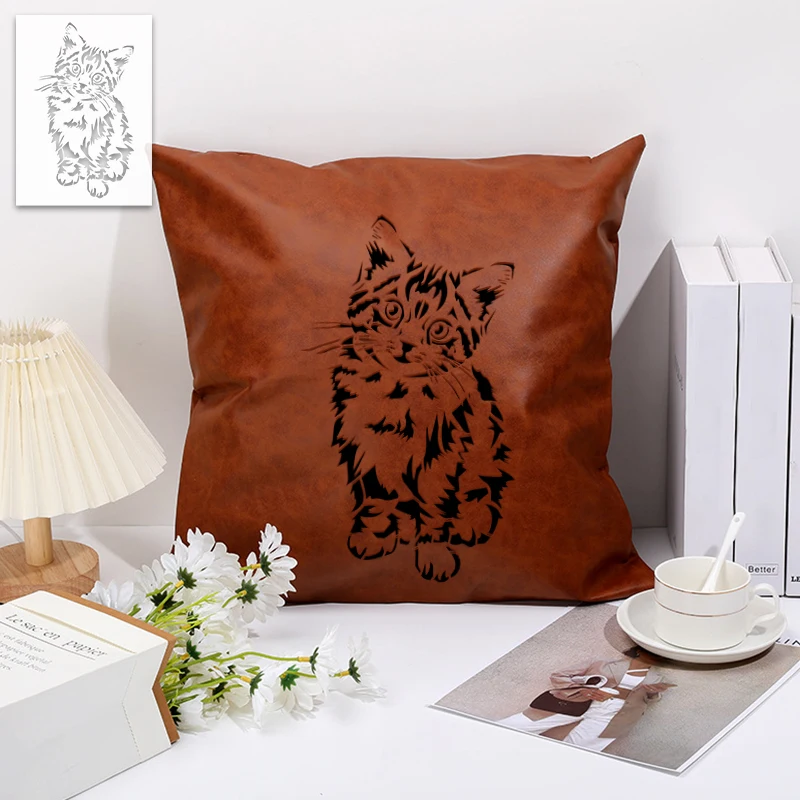 Yomdid 1pc adorável gato desenho oco estêncil reutilizável diy padrão animal graffiti aerógrafo artesanal decorativo modelo de artesanato