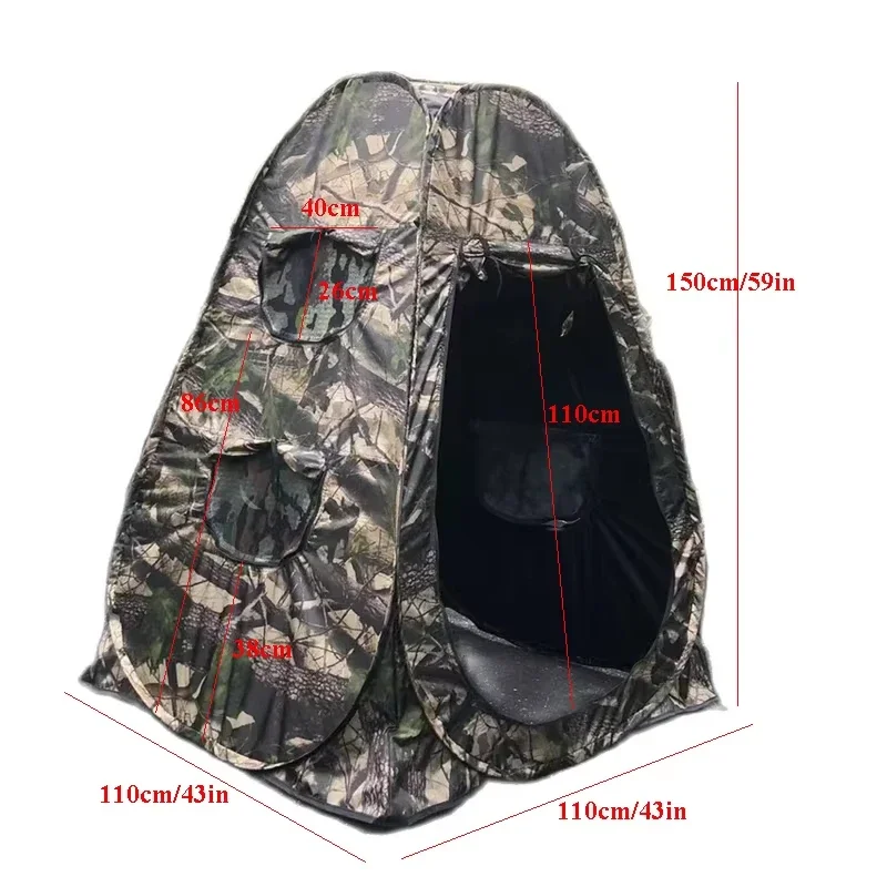 Single Person Pop Up Outdoor Photography Tent 3Sides 6Windows 360 Degree Watching Bird Portable Privacy Camouflage Black Caoted