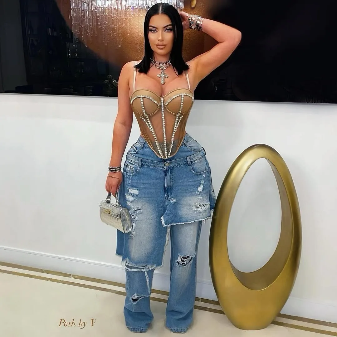 

Streetwear Wide Leg Jeans Cargo Pants Women High Waist Elegant High Street Denim Loose Trousers