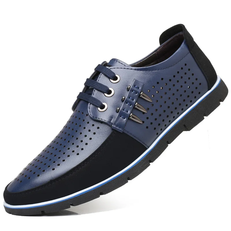 Men's shoes casual trend 47 yards hole 48 leather lace-up inner height increase single
