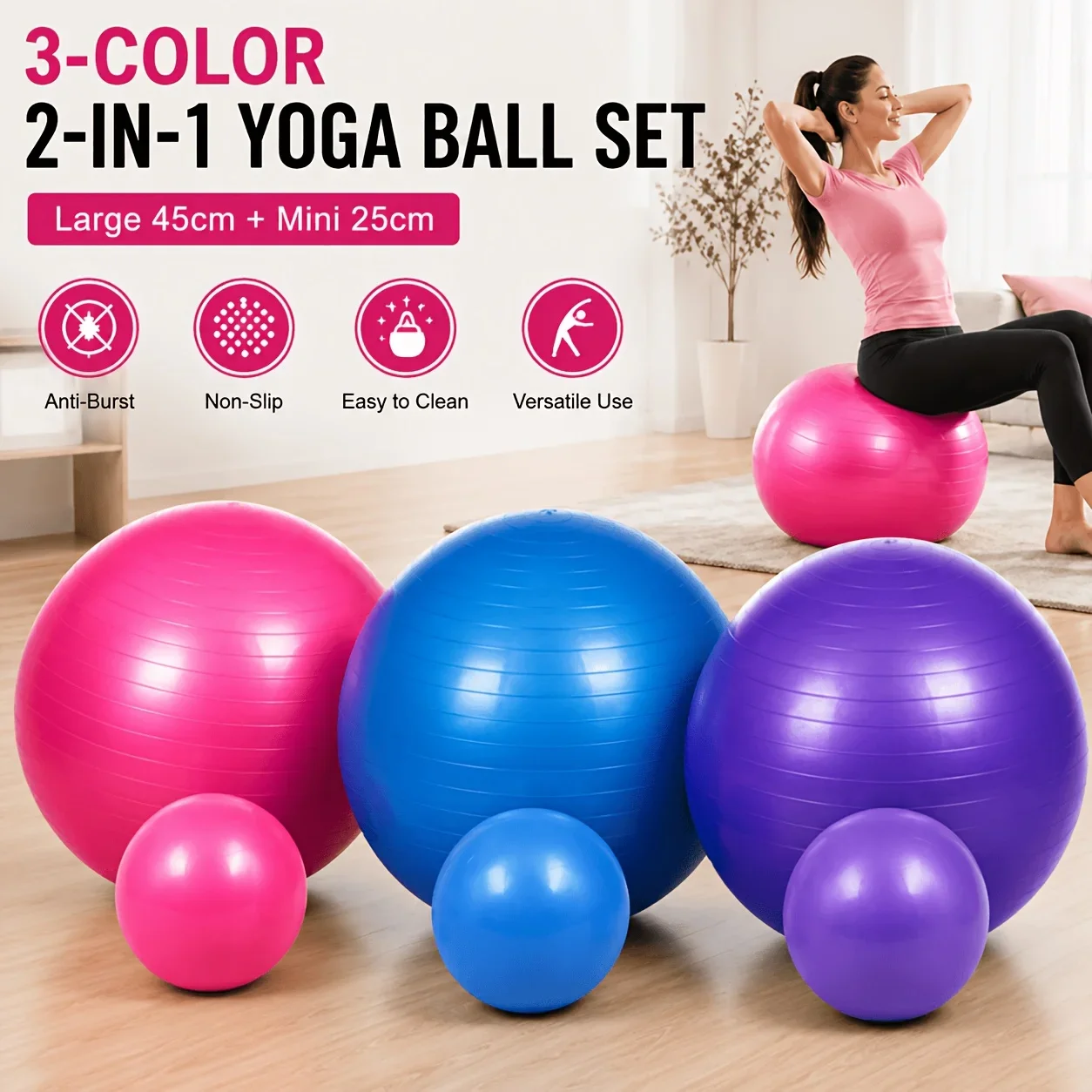 45cm Large Exercise Ball 25cm Mini Yoga Ball Set Home Fitness Equipment For Core Training Balance Workouts And Pilates Practice