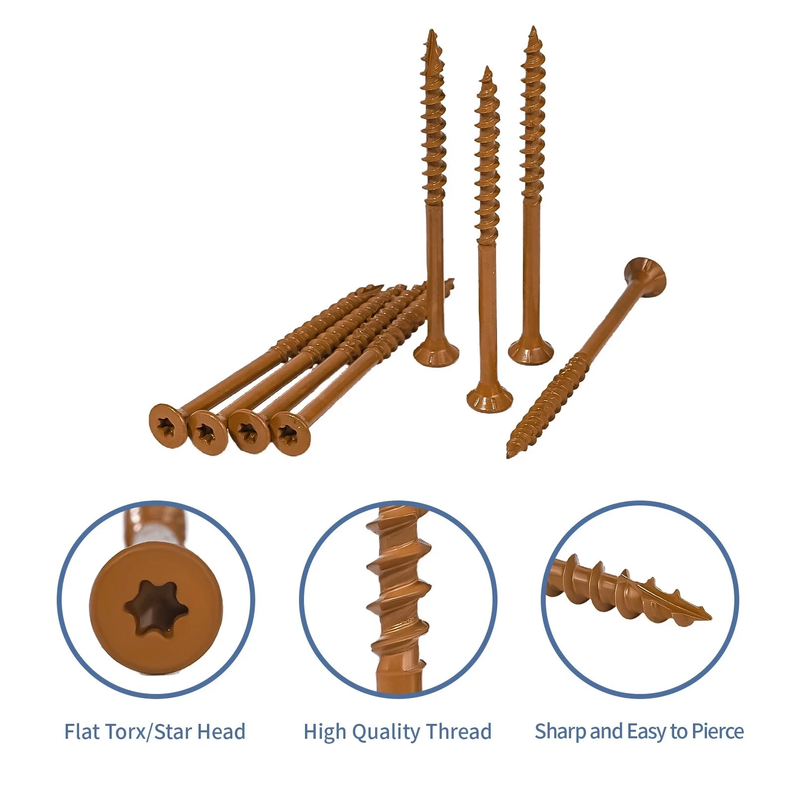 50~1000PCS Torx Star Flat Head Screw #8 #9 Outdoor Wood Screw T25 Star Bit Set