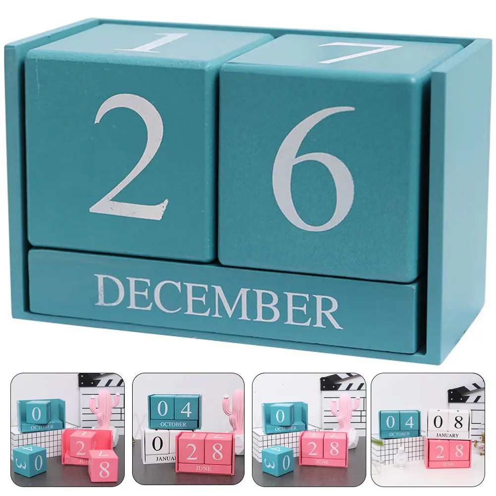 

Wooden Desktop Calendar Classic Perpetual Block Table Decor for Office Home Cafe Restaurant Teacher Desk Daily Calendar