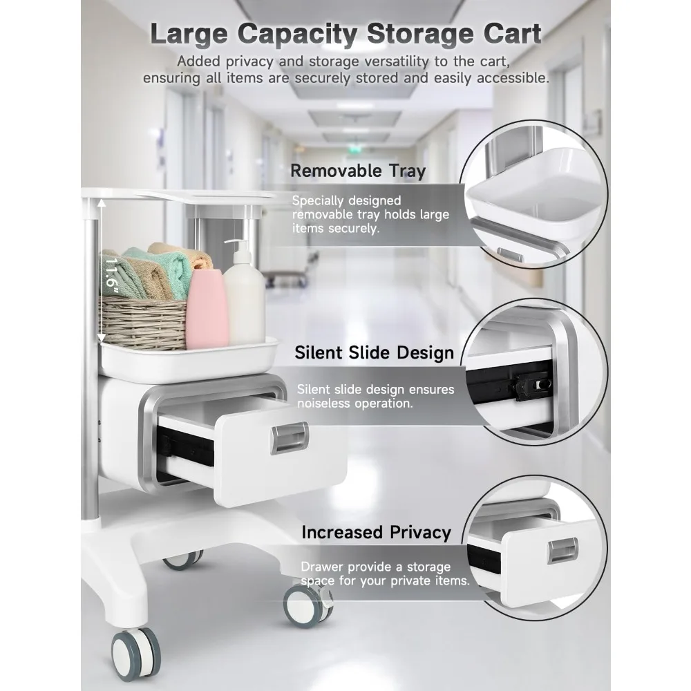 عربة طبية عربة الموجات فوق الصوتية المتنقلة 135 رطل تحميل عربة تخزين محمولة احترافية مع 4 صينية عجلات صامتة للمستشفى