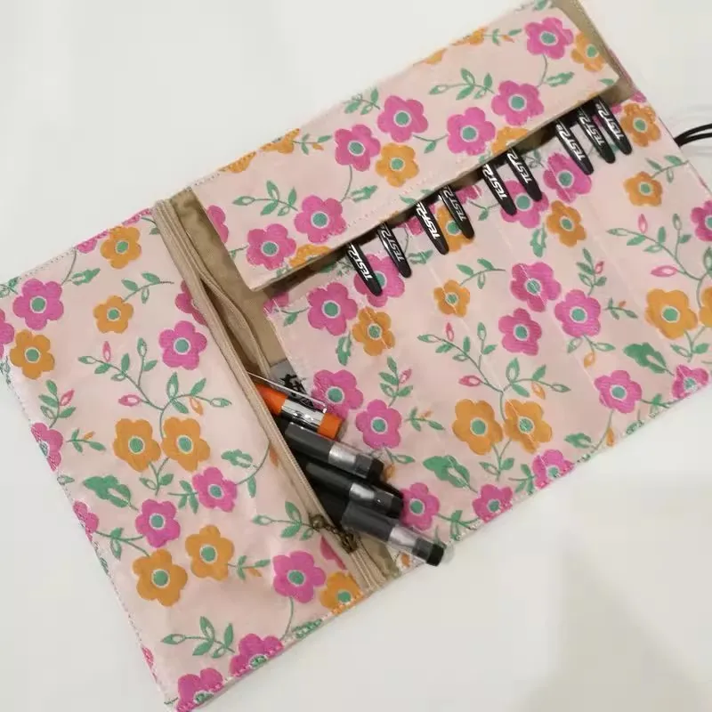 Handmade Blue Rolling Pen Curtain Large Capacity Pen Bag Stationery Storage Bag Pen Bag Portable Rolling Curtain