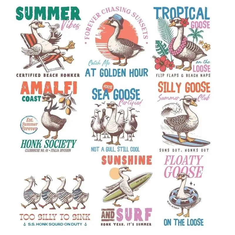 

25 см/15 см милые интересные утки теплопередающие наклейки DTF железные нашивки для переноса для детей и взрослых украшения одежды